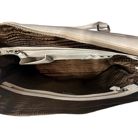 Prada Saffiano Ivory Leather Satchel Weekender Travel Tote Bag - Picture 7 of 12